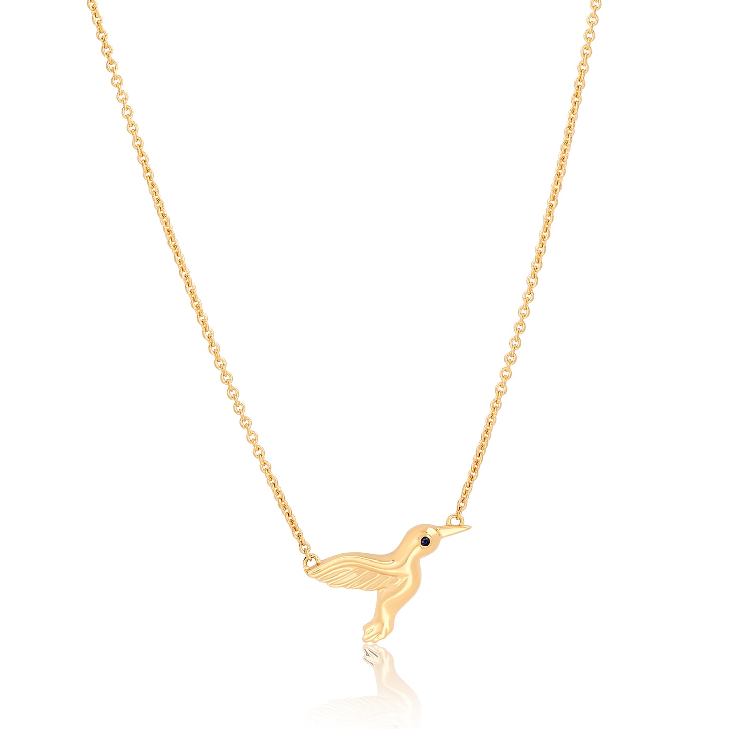 Small Gold Sapphire Hummingbird Pendant