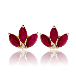 Trio Ruby Leaf Stud Earrings