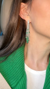 Water Fall Green Emerald and Diamond Dangle Earrings - Two