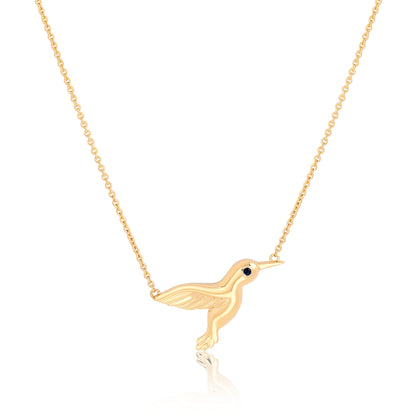 Medium Gold Sapphire Hummingbird Pendant