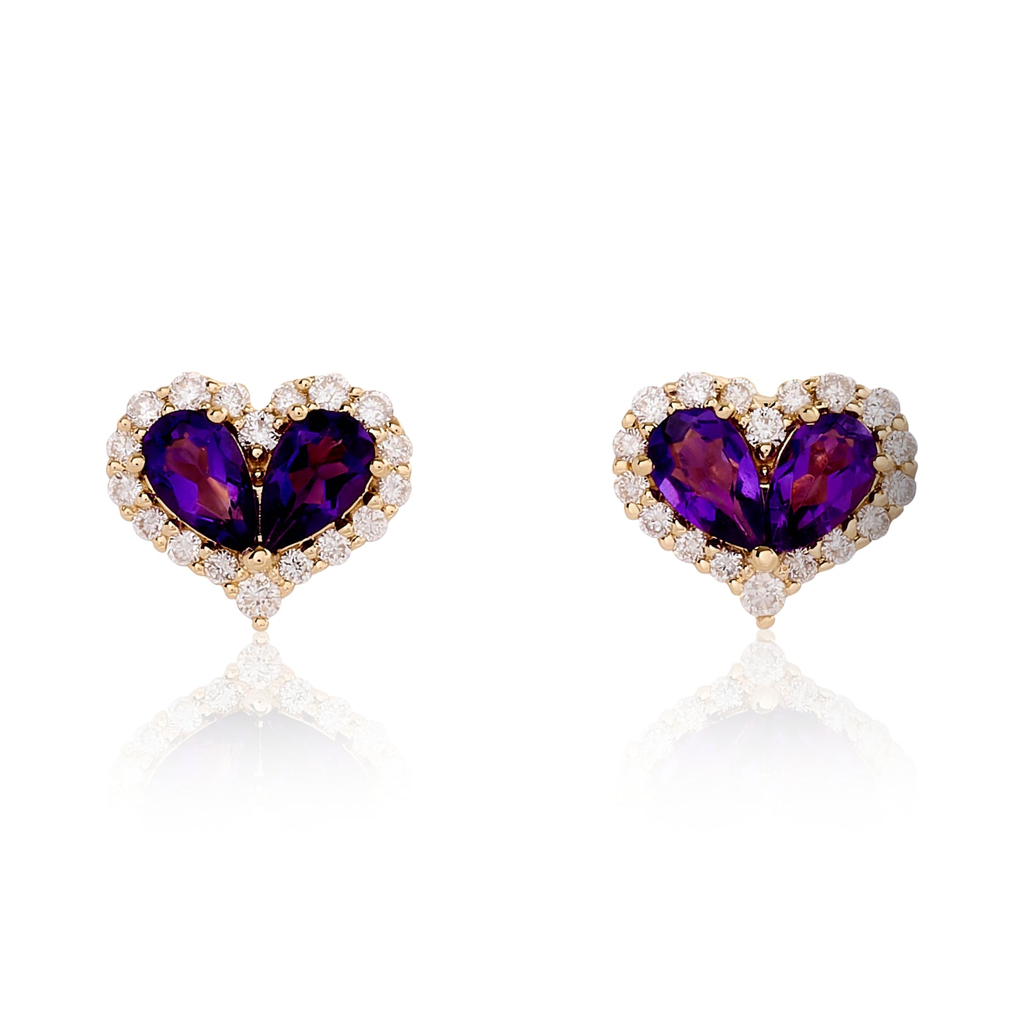 Chubby Amethyst and Diamond Heart Stud Earrings