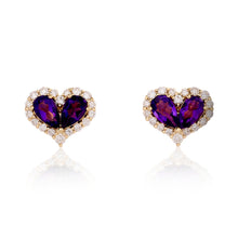 Load image into Gallery viewer, Chubby Amethyst and Diamond Heart Stud Earrings