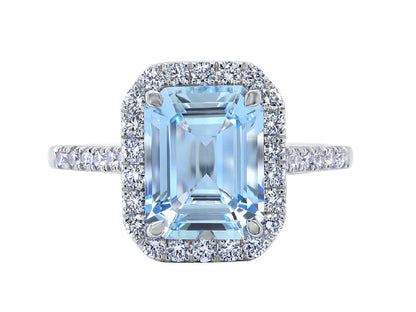 Aquamarine and Diamond Halo Ring