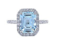 Load image into Gallery viewer, Aquamarine and Diamond Halo Ring