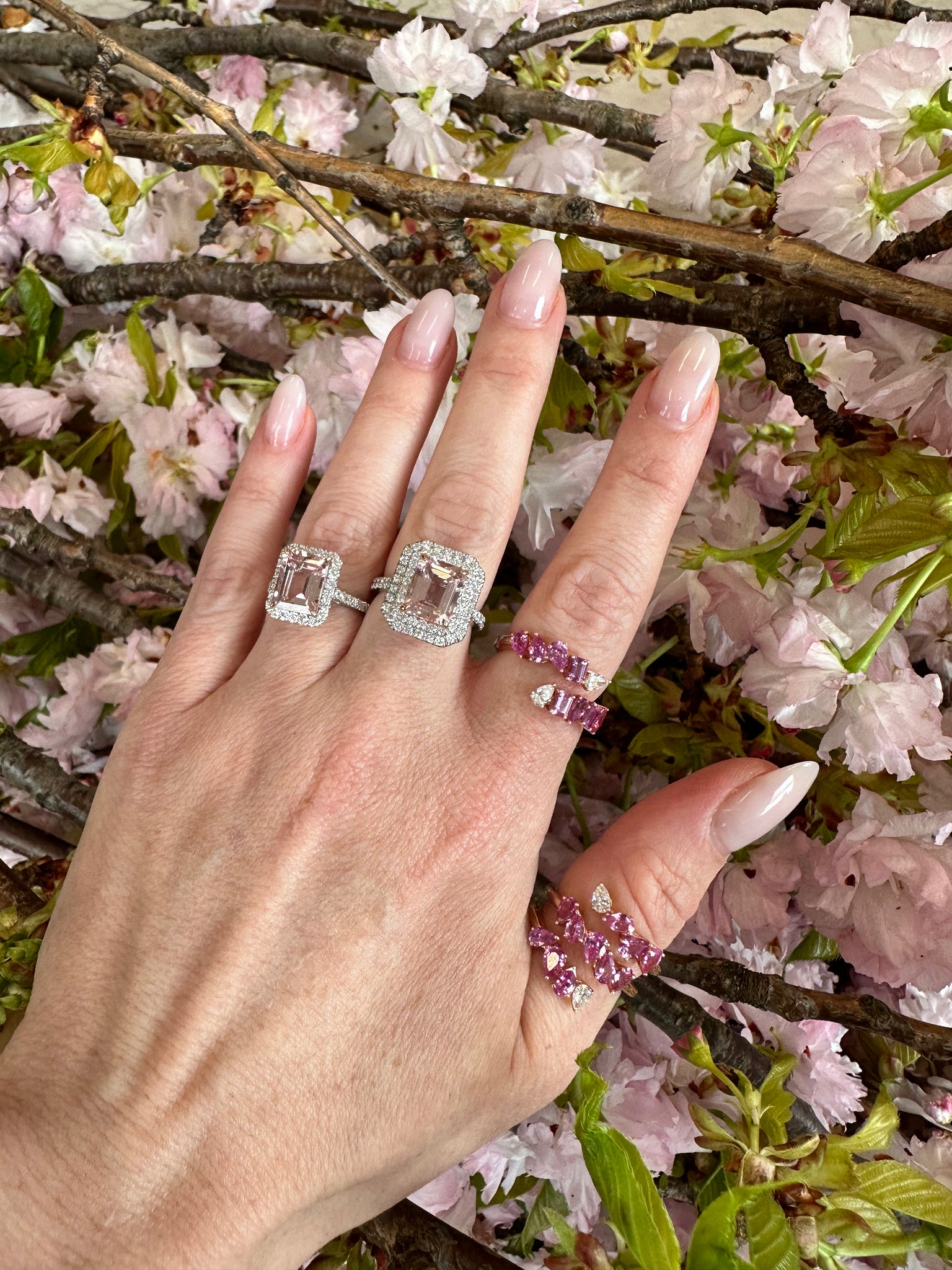 Morganite ring with diamond halo Clearance