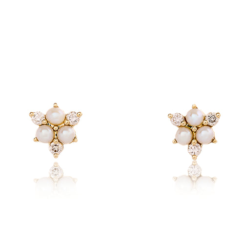Petite Pearl and Diamond Cluster Stud Earrings