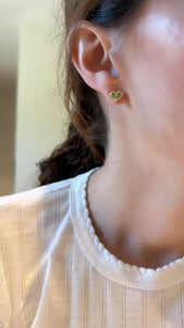 Chubby Peridot and Diamond Heart Stud Earrings - Four