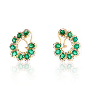 Curved Emerald and Diamond Earrings