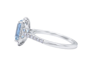 Aquamarine and Diamond Halo Ring - Two