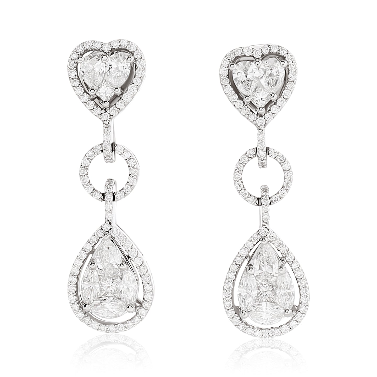 Heart and Pear Diamond Dangle Earrings