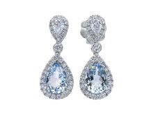 Load image into Gallery viewer, Aquamarine and Diamond Pear Drop Earrings