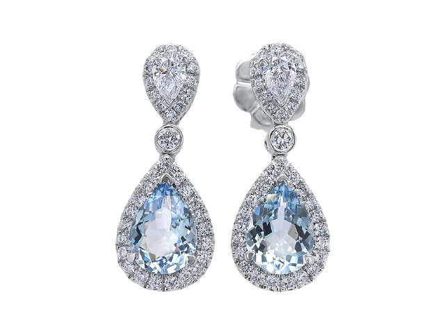 Aquamarine and Diamond Pear Drop Earrings