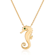 Load image into Gallery viewer, Gold and Emerald Seahorse Pendant