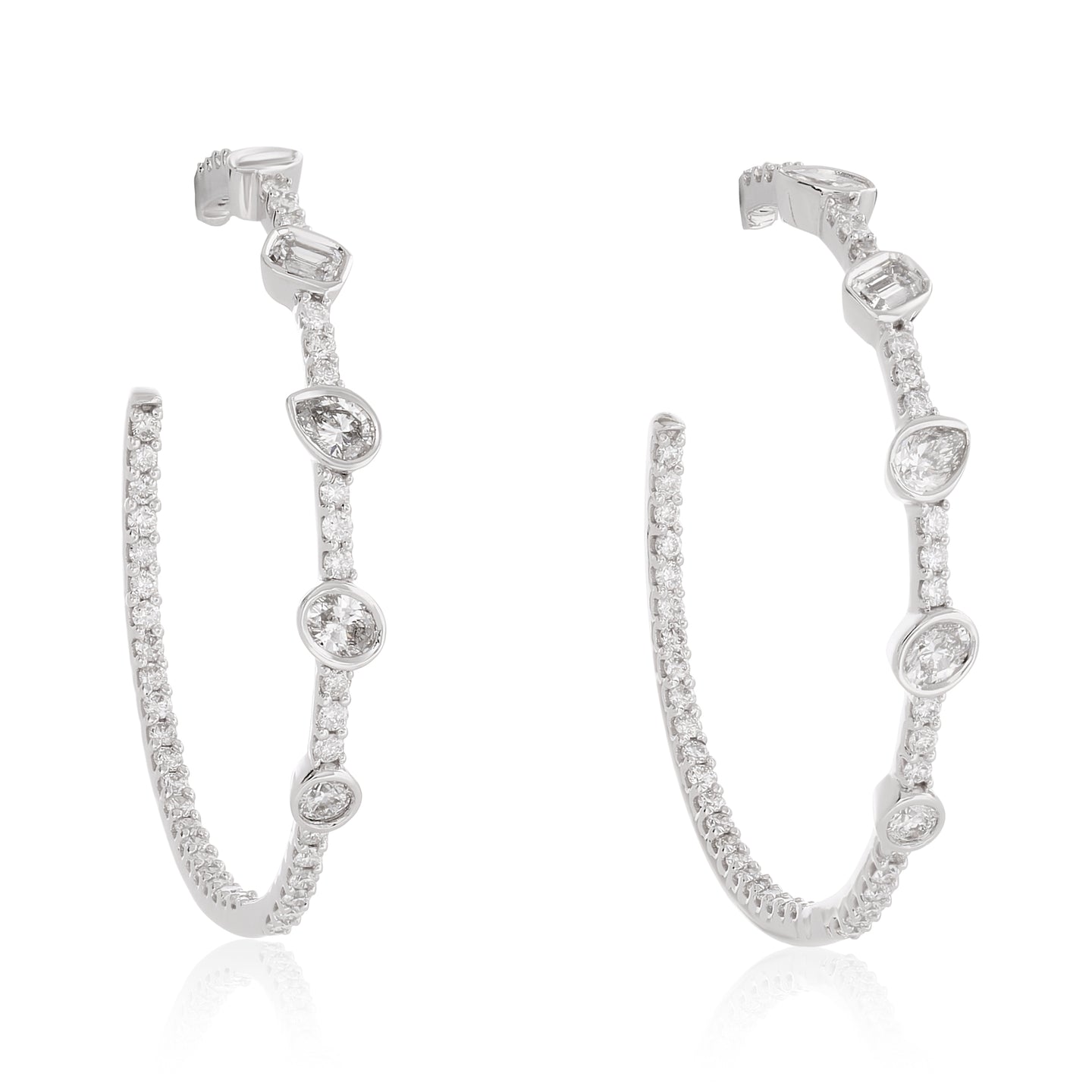 Bezel Set Fancy Shape Diamond Hoop Earrings