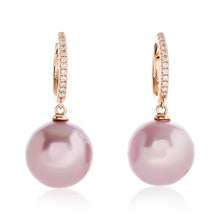 Load image into Gallery viewer, Pink Pearl and Diamond Drop Earrings