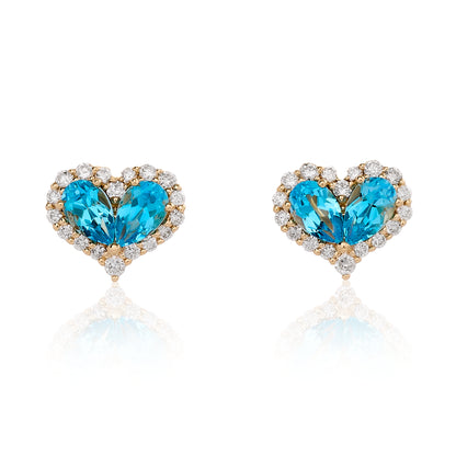 Chubby Topaz and Diamond Heart Stud Earrings