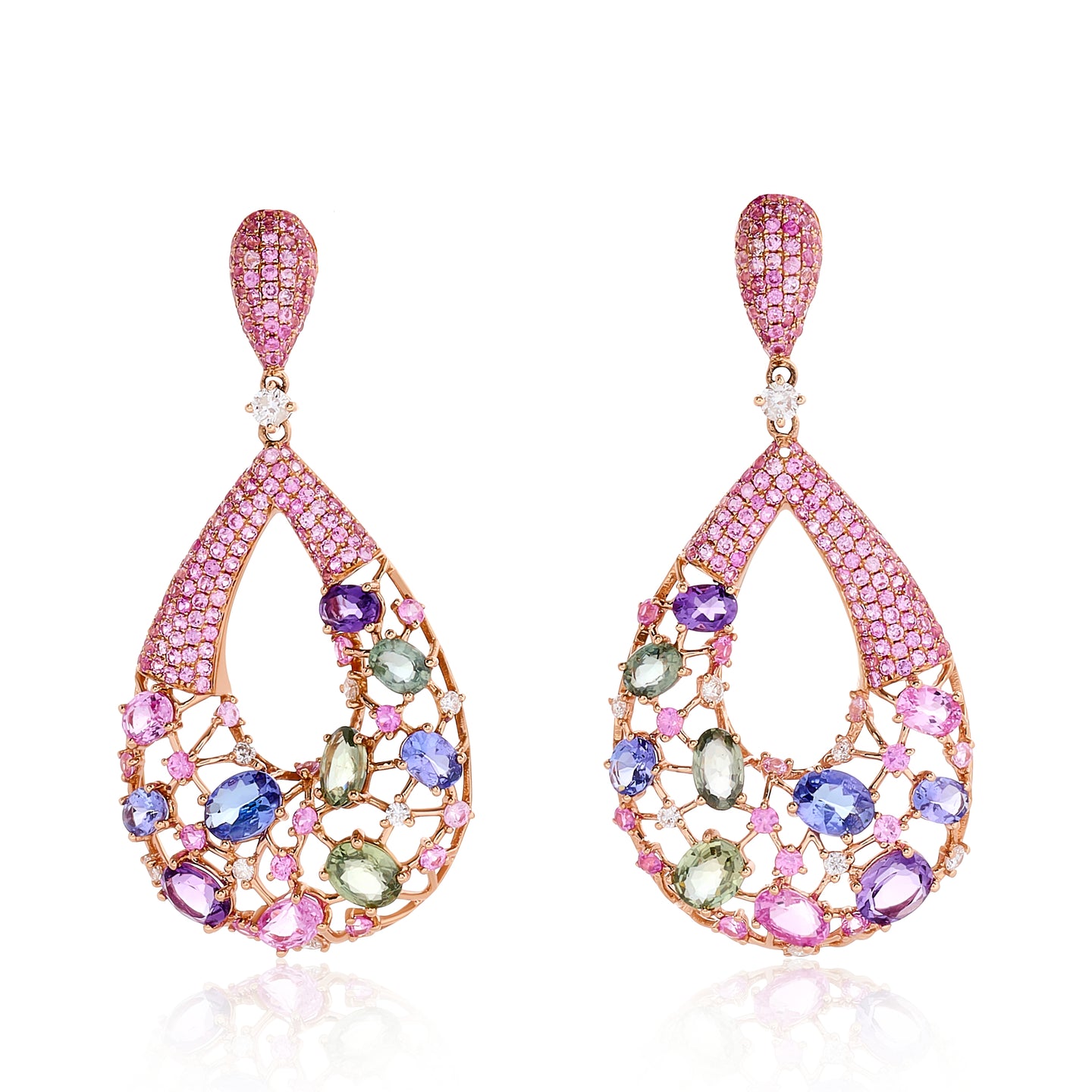 Rocky Mountain Multi Color Pear Shape Diamond Drop Earrings