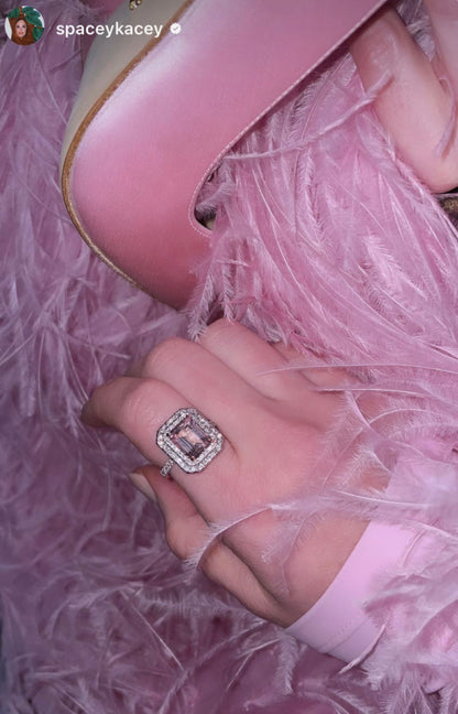 Morganite and Double Diamond Halo Ring