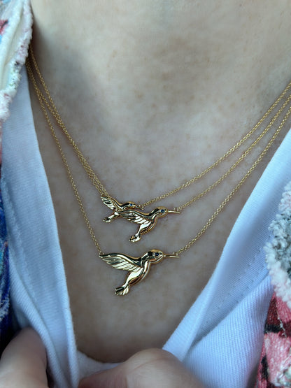Medium Gold Sapphire Hummingbird Pendant - Two