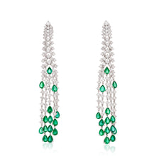 Load image into Gallery viewer, Water Fall Green Emerald and Diamond Dangle Earrings