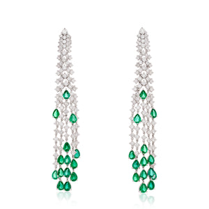 Water Fall Green Emerald and Diamond Dangle Earrings