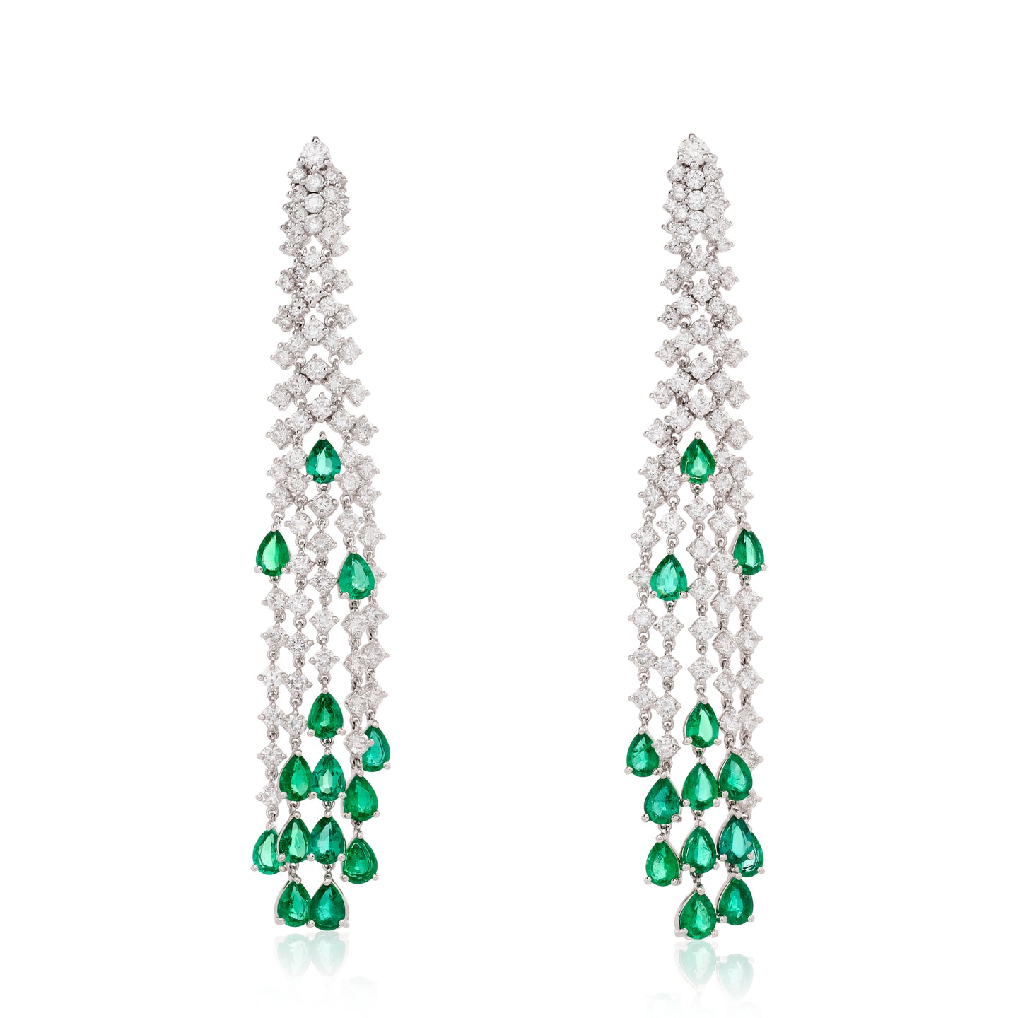 Water Fall Green Emerald and Diamond Dangle Earrings