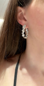 White Topaz and Diamond Hoop Earrings - Three