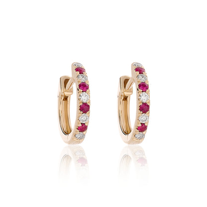 Petite Ruby and Diamond Huggie Hoops