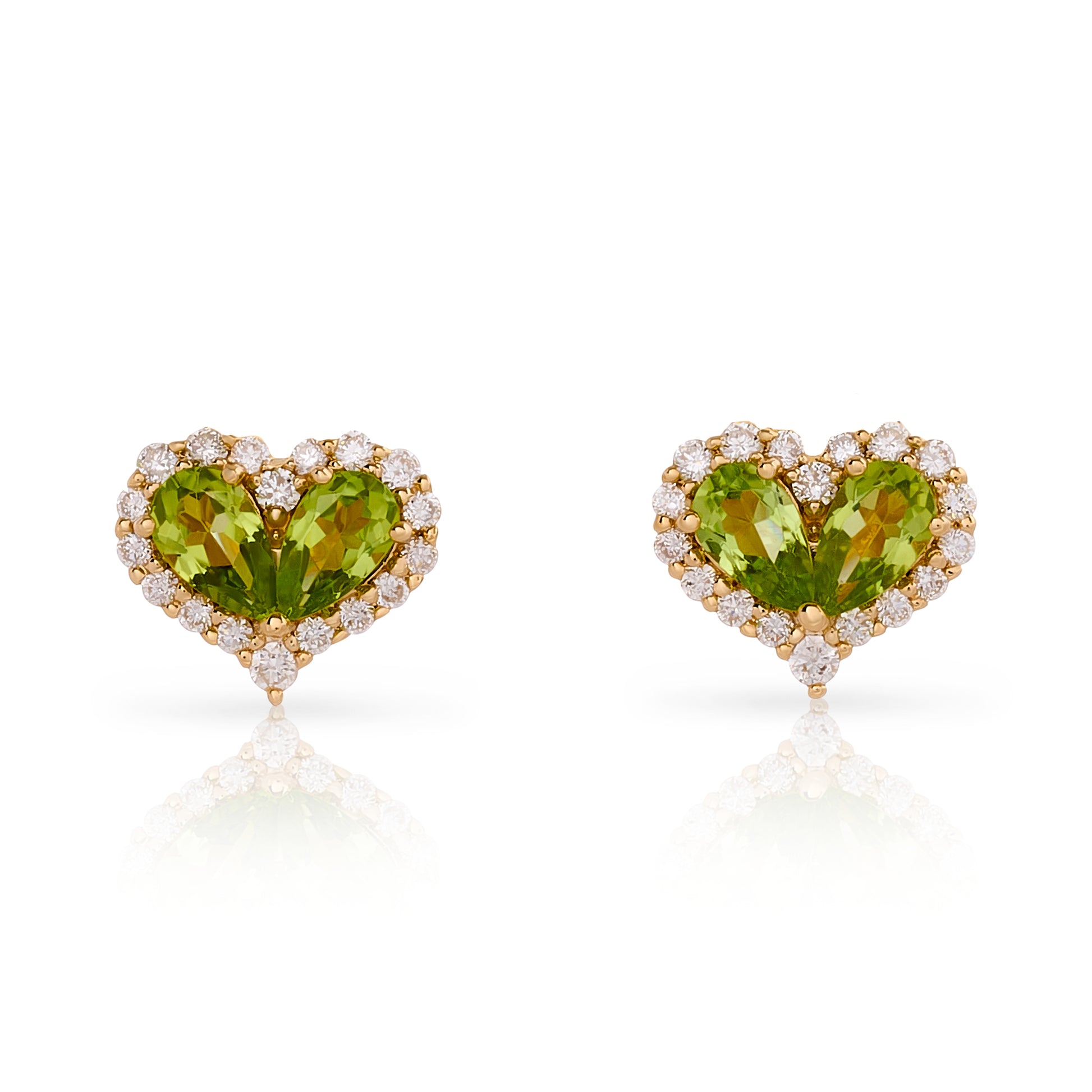 Chubby Peridot and Diamond Heart Stud Earrings