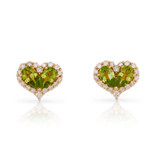 Load image into Gallery viewer, Chubby Peridot and Diamond Heart Stud Earrings