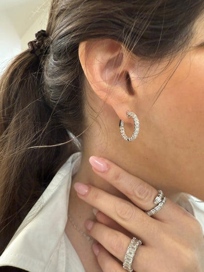 Inside and Outside Baguette Diamond Hoop Earrings
