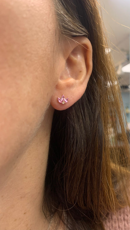 Trio Pink Sapphire Leaf Stud Earrings