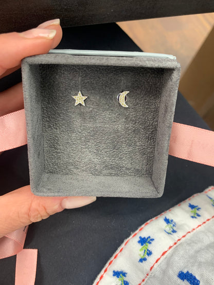 Yellow Sapphire Star and Moon Earrings
