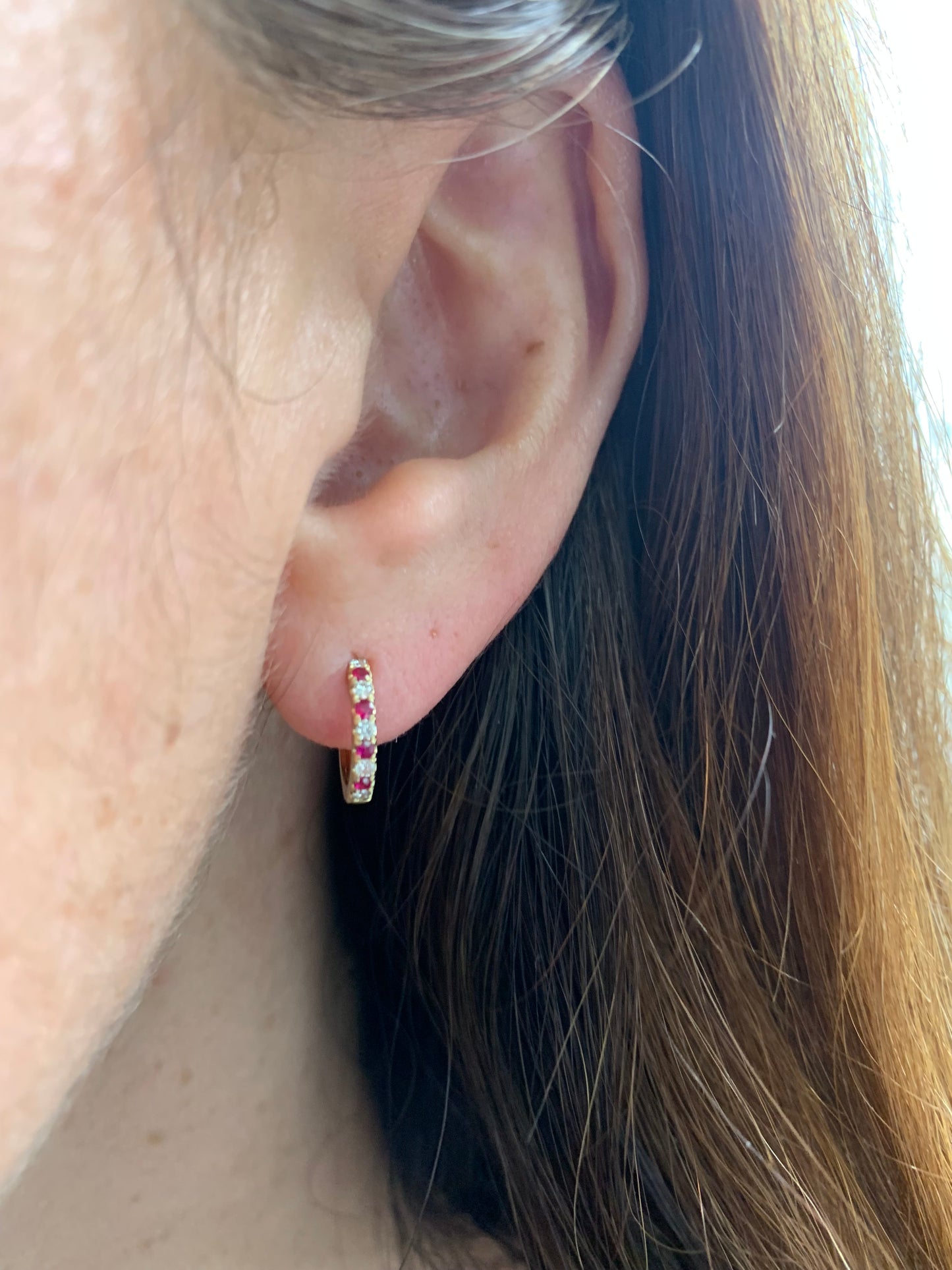 Alternating Diamond and Ruby Petite Hoop Earrings