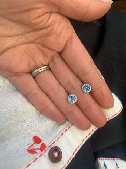 Swiss Blue Topaz and Diamond Stud Earrings