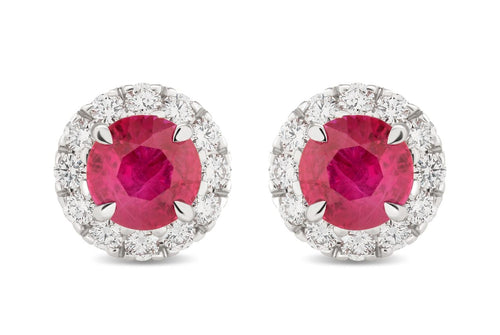 Round Ruby and Diamond Halo Stud Earrings