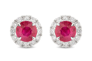 Round Ruby and Diamond Halo Stud Earrings