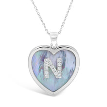 Load image into Gallery viewer, Large Mother of Pearl and Diamond Initial Heart Pendant