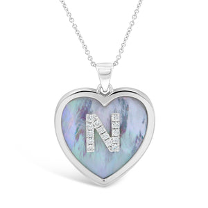 Large Mother of Pearl and Diamond Initial Heart Pendant
