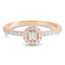 Load image into Gallery viewer, Rose Gold Diamond Halo Baguette Ring