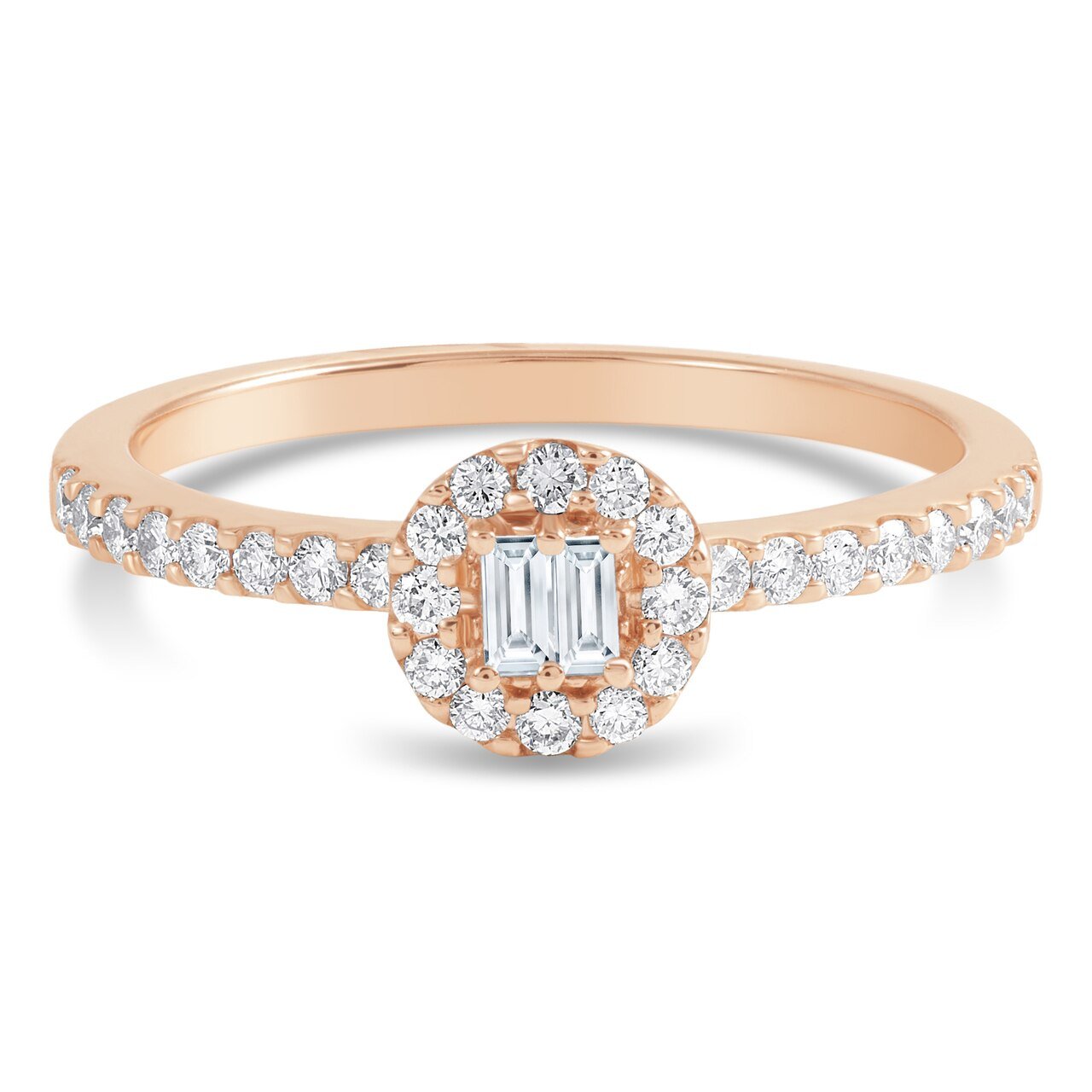Rose Gold Diamond Halo Baguette Ring