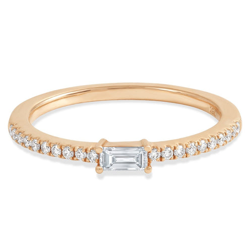 Rose Gold Round and Baguette Diamond Ring