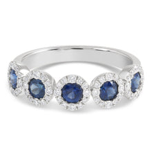 Load image into Gallery viewer, White Gold Diamond Halo and Round Sapphire Band