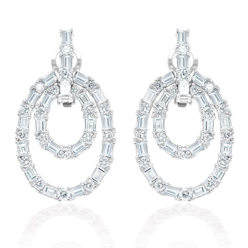 Baguette and Round Diamond Dangle Earrings