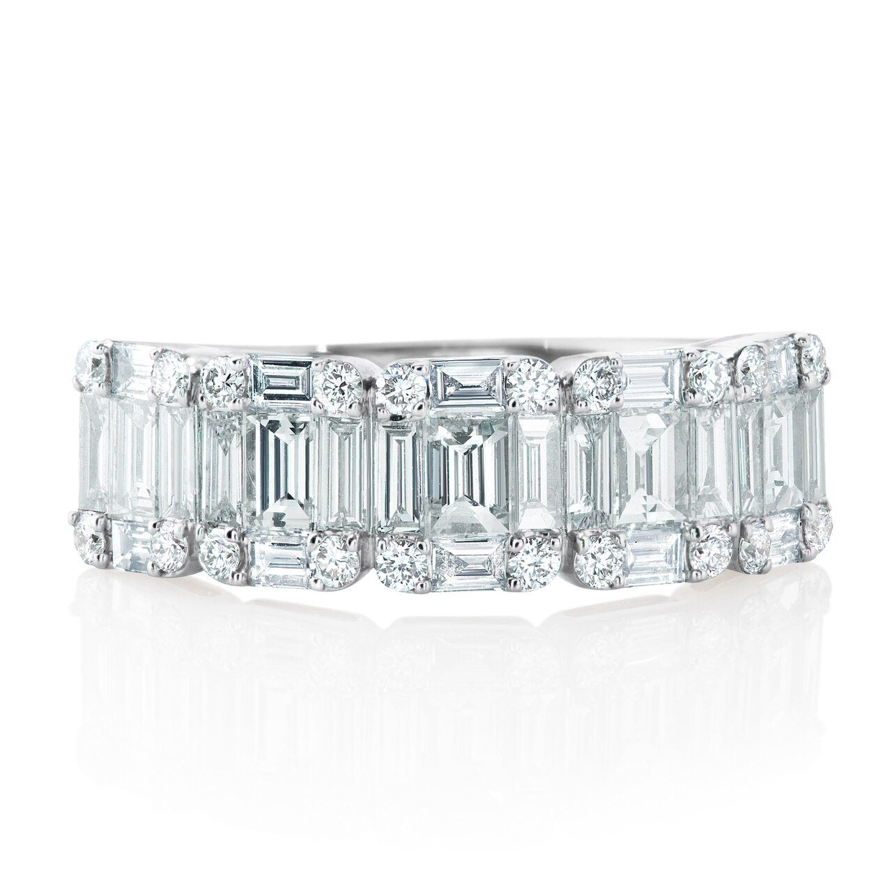 18K White Gold Round and Baguette Diamond Half Way Band