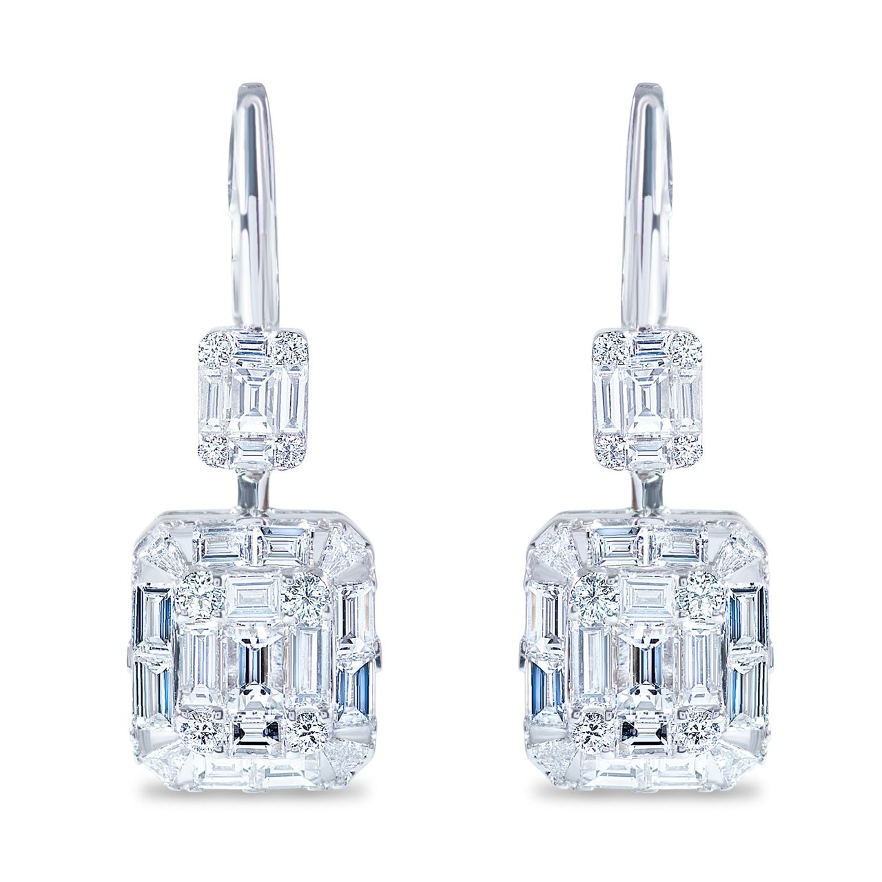 Round and Baguette Diamond Earrings