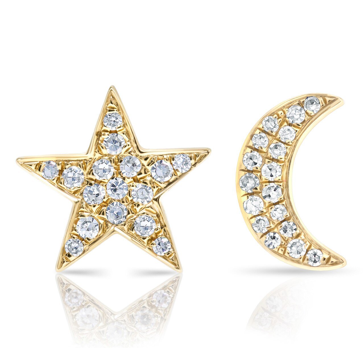 Sweet cute flash diamond double star with moon earrings high quality