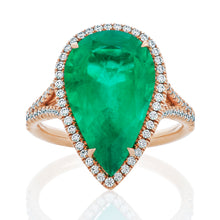 Load image into Gallery viewer, Green Emerald Pear and Diamond Halo Ring