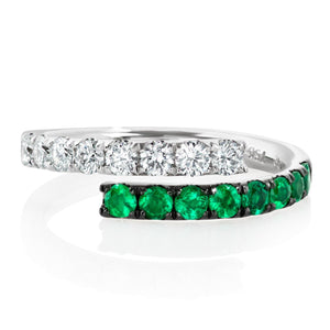 Emerald and Diamond Cross Over Ring