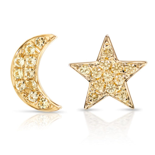 Yellow Sapphire Star and Moon Earrings